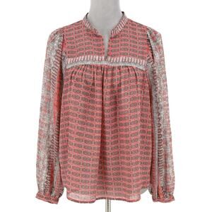 Lucky Brand Top Womens Small Pink Ivory Chiffon Geometric Print Blouse Boho